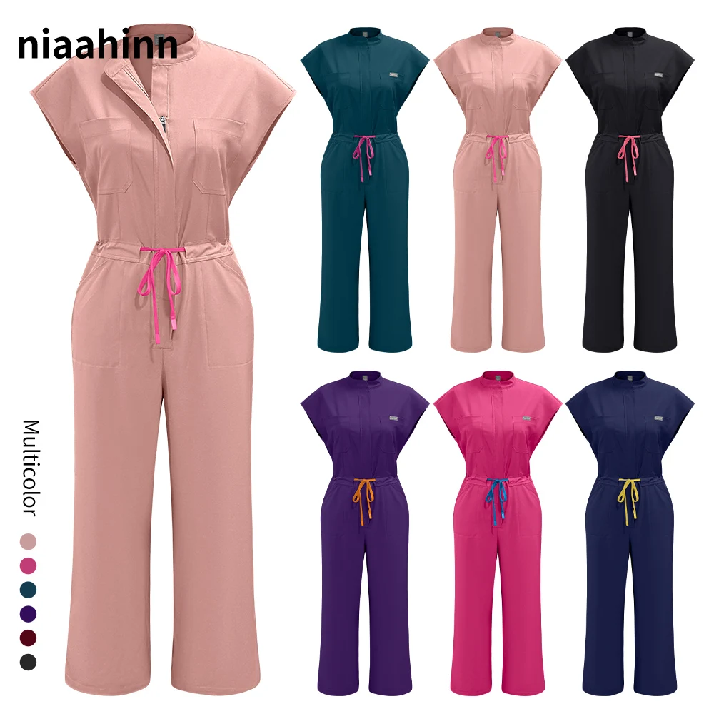 

Комбинезон Niaahinn с молнией на воротнике для медперсонала, униформа для ветеринаров и врачей, рабочая одежда с коротким рукавом