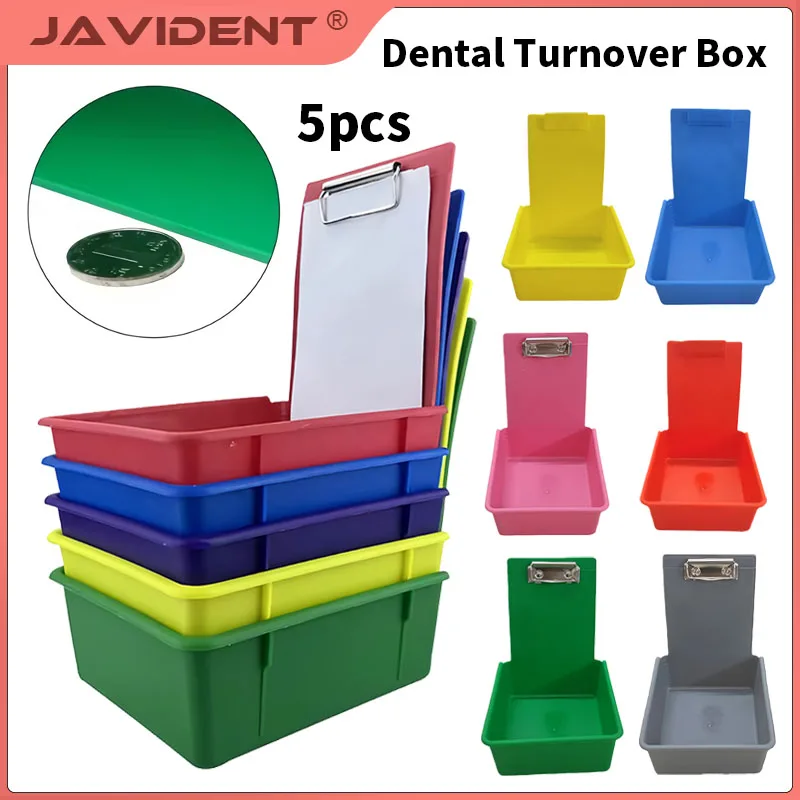 5Pcs Colourful Plastic Storage Box Tray Dental Lab Work Pans with Metal Clip Holder Tools Dentistry Lab Sorting Organizing Box