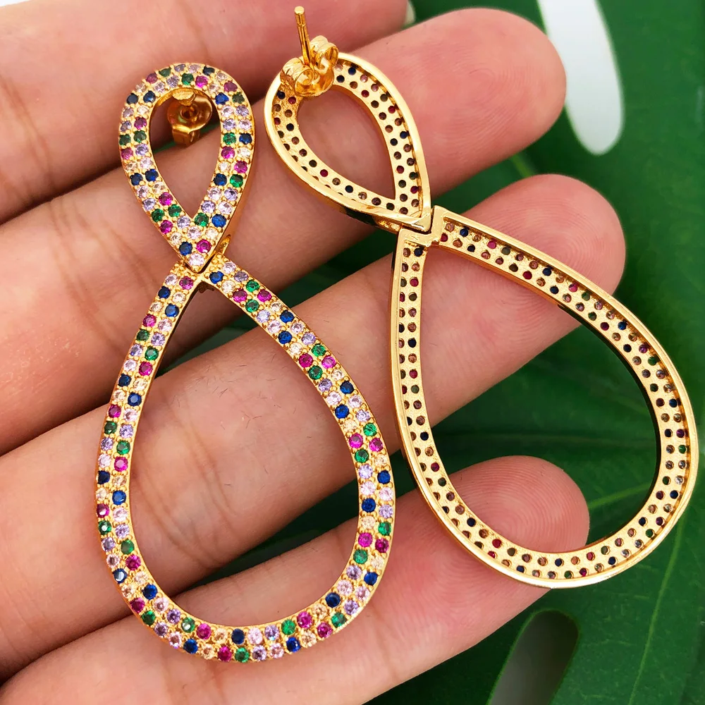 

Missvikki Luxury Trendy Shiny Multi Dangle Earrings Full Mirco Paved Cubic Zircon CZ For Women Wedding Earrings Jewelry Gift