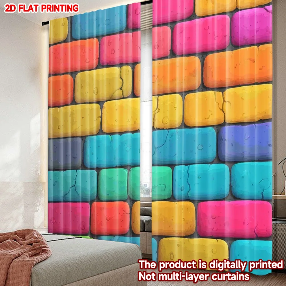 Colorful Brick Wall Curtain, Rainbow Graffiti Window Drape, Urban Street Art Blackout Panel, Living Room Bedroom Decor