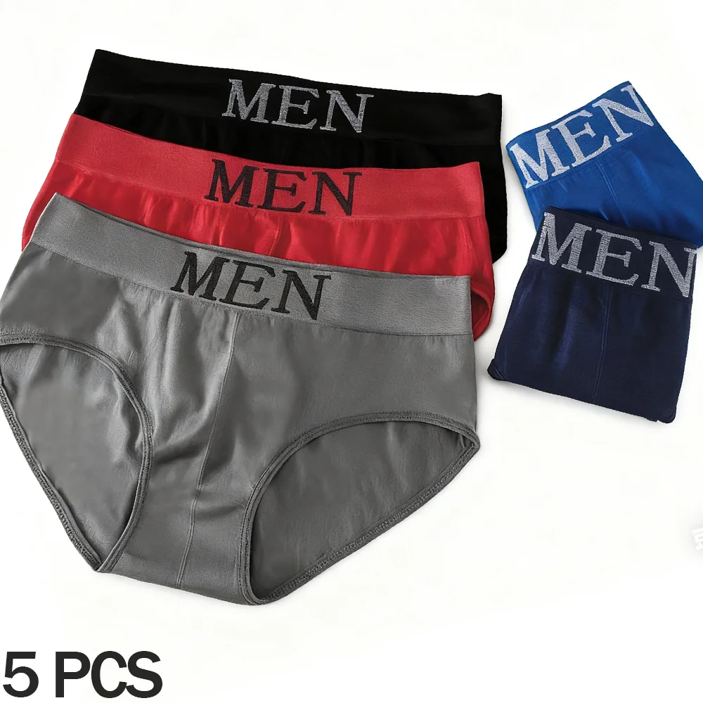 

5Pcs Men's Briefs Underwear Sexy Soft Man Panties Letter Underpants Breathable Comfortable Male Bikini Shorts Black Blue Red