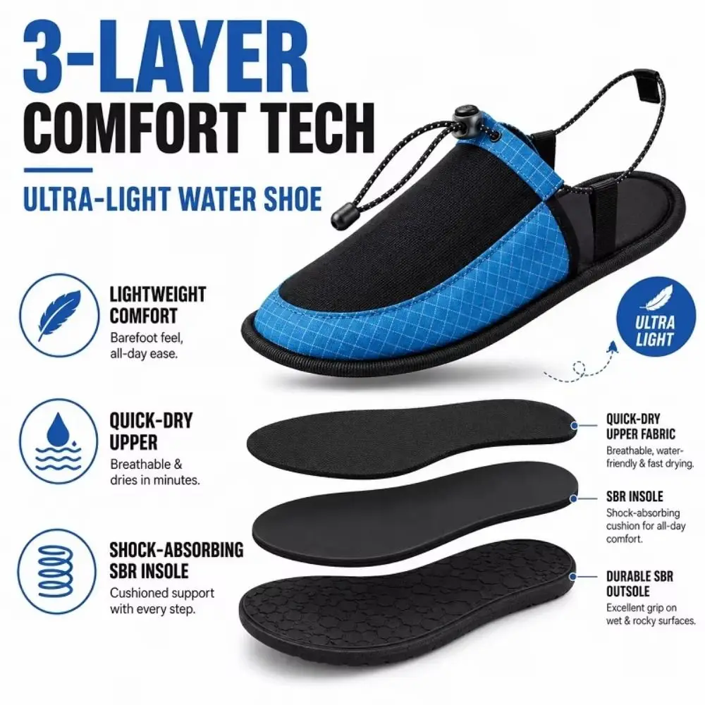 Soft Sole Foldable Water Slippers Quick Dry Portable Travel Camp Slippers Breathable Ultra Light Camping Footwear Outdoor