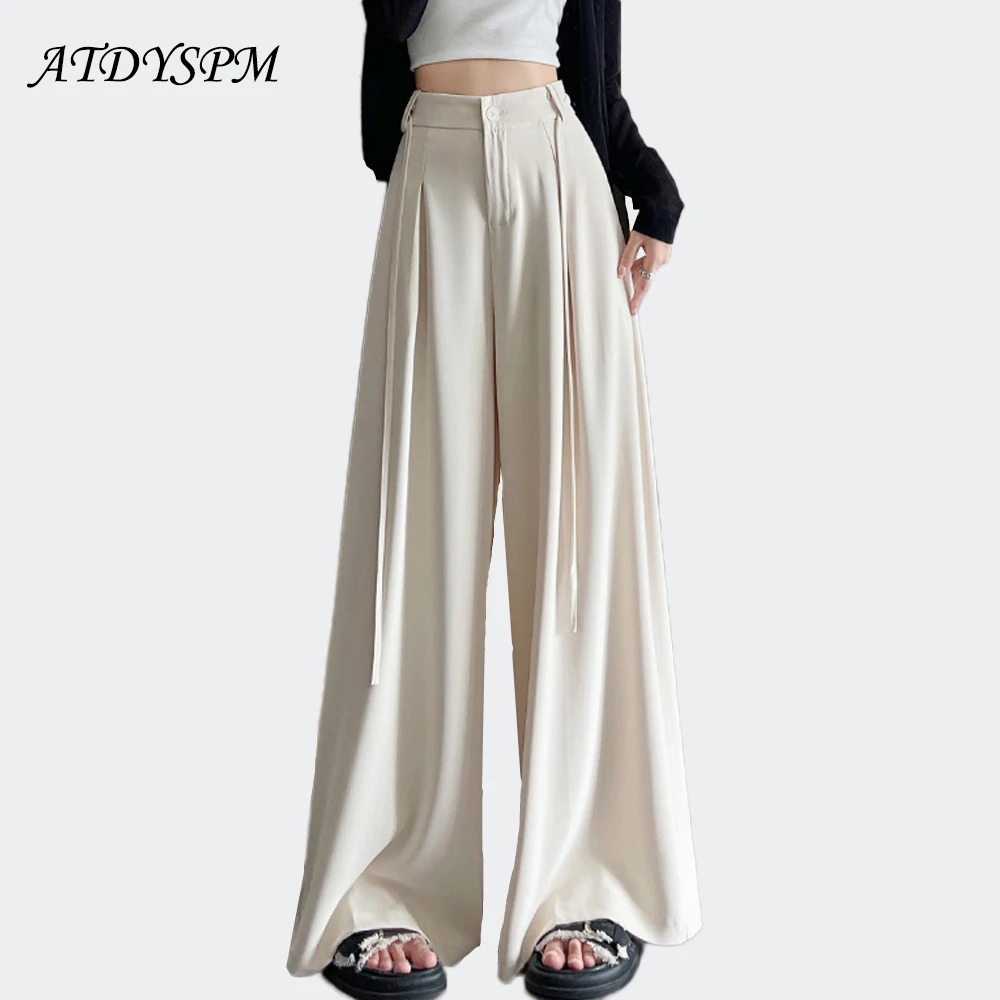 

High Waist Black Suit Wide Leg Pants Women 2024 Spring Summer Long Straight Trousers Elegant Pleated Casual Loose Pants Femme