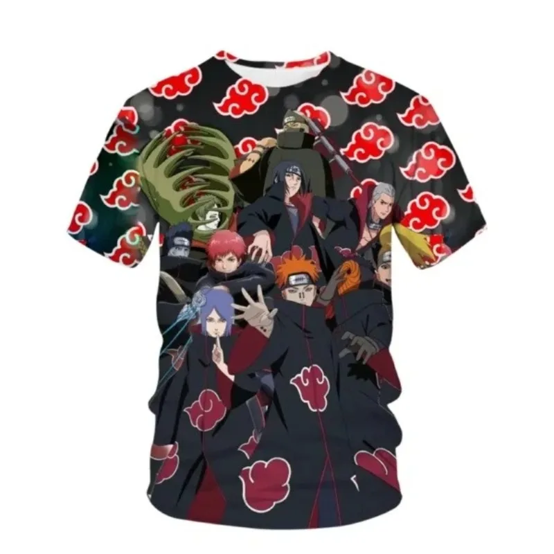 Camiseta de Manga Corta con Nube Roja de los Miembros del Akatsuki de Naruto 2026, Camiseta Deportiva Casual con Cuello Redondo, Unisex