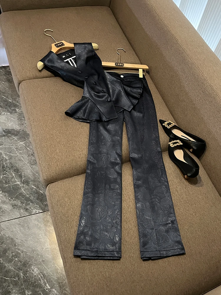 

Женский комплект жилета, тонкий костюм с V-образным вырезом и подушечками, модная осенняя коллекция, костюм из двух предметов, универсальная повседневная одежда