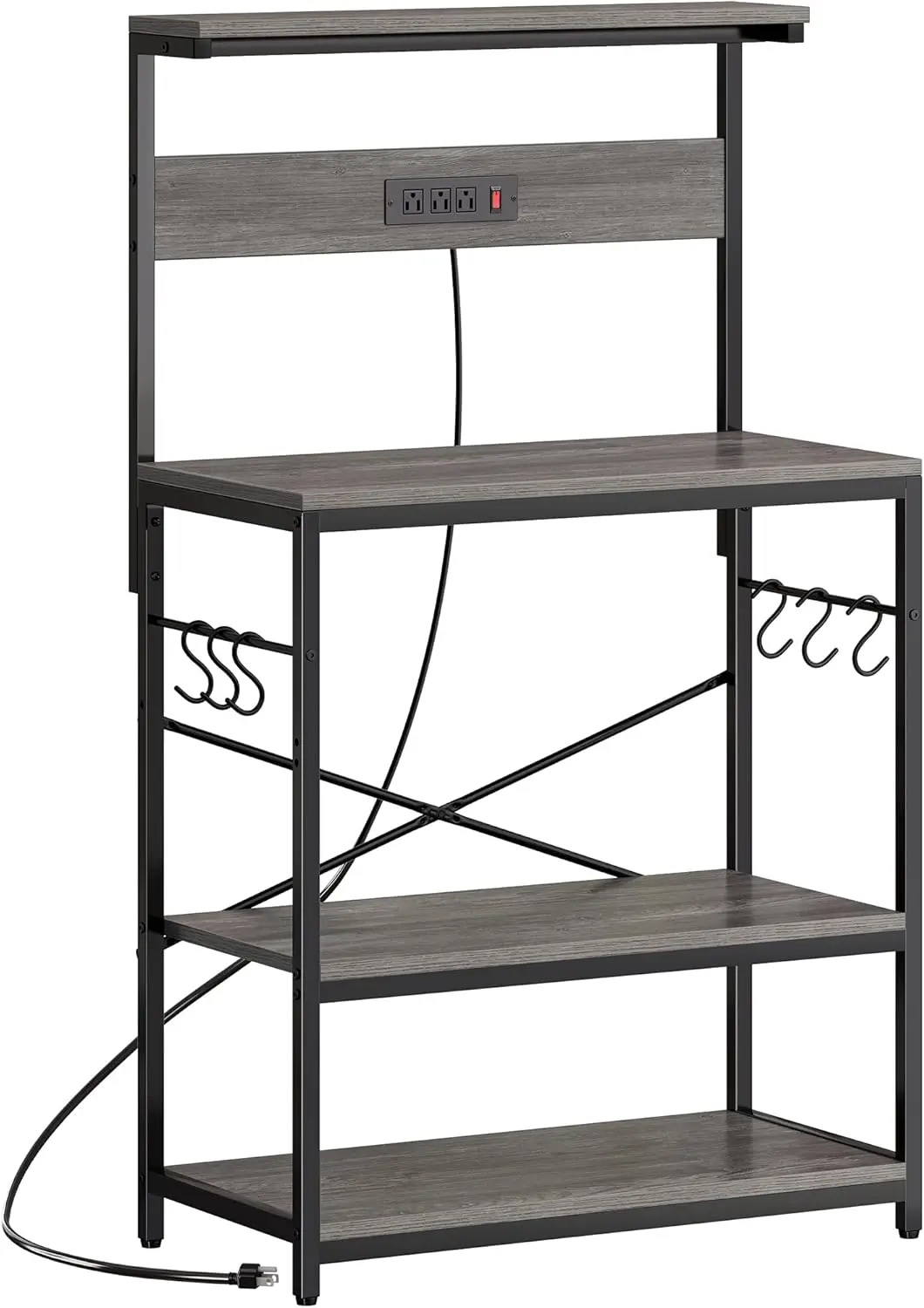 

Bakers Rack with Power Outlets, Microwave Stand, 31.5 X 16.5 Inch Larger Desktop, Kitchen Storage Rack with Adjustable
