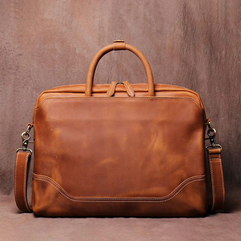 Vintage Men's Briefcase Genuine Leather Male Laptop Bags Men's Handbag Business Office Bags Totes Bags for Document