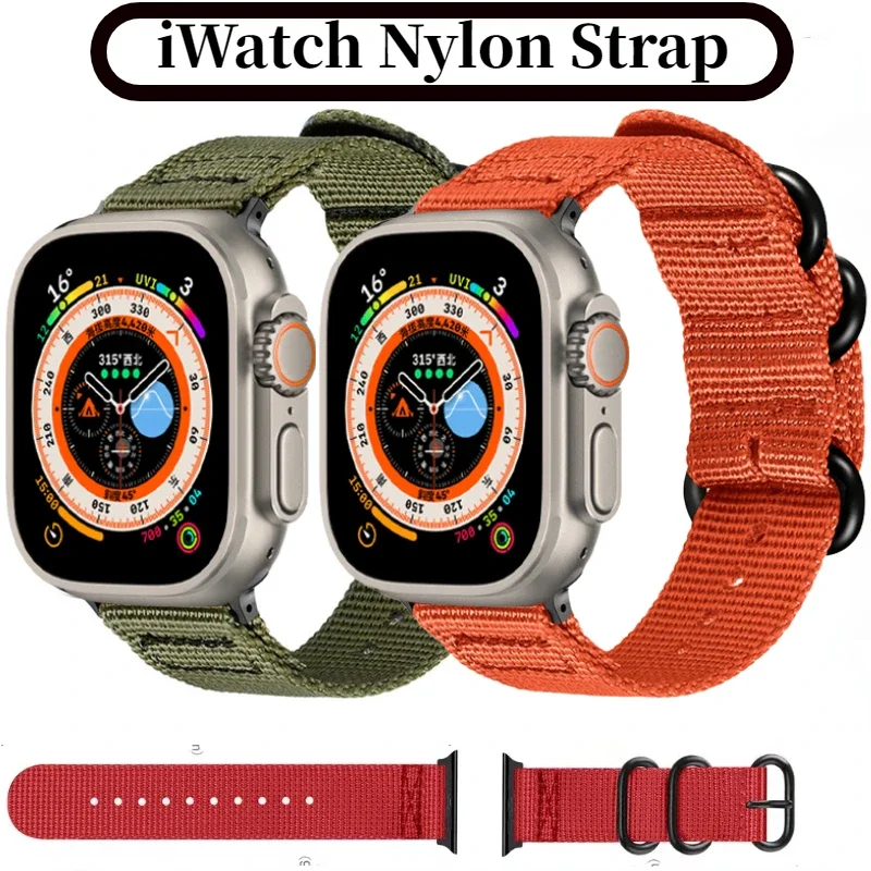 

Nylon Loop Strap For Apple Watch Ultra Band 49mm 46mm 45mm 44mm 40mm 41mm 42mm Three Ring Band iWatch 10 9 8 7 6 5 4 SE Bracelet