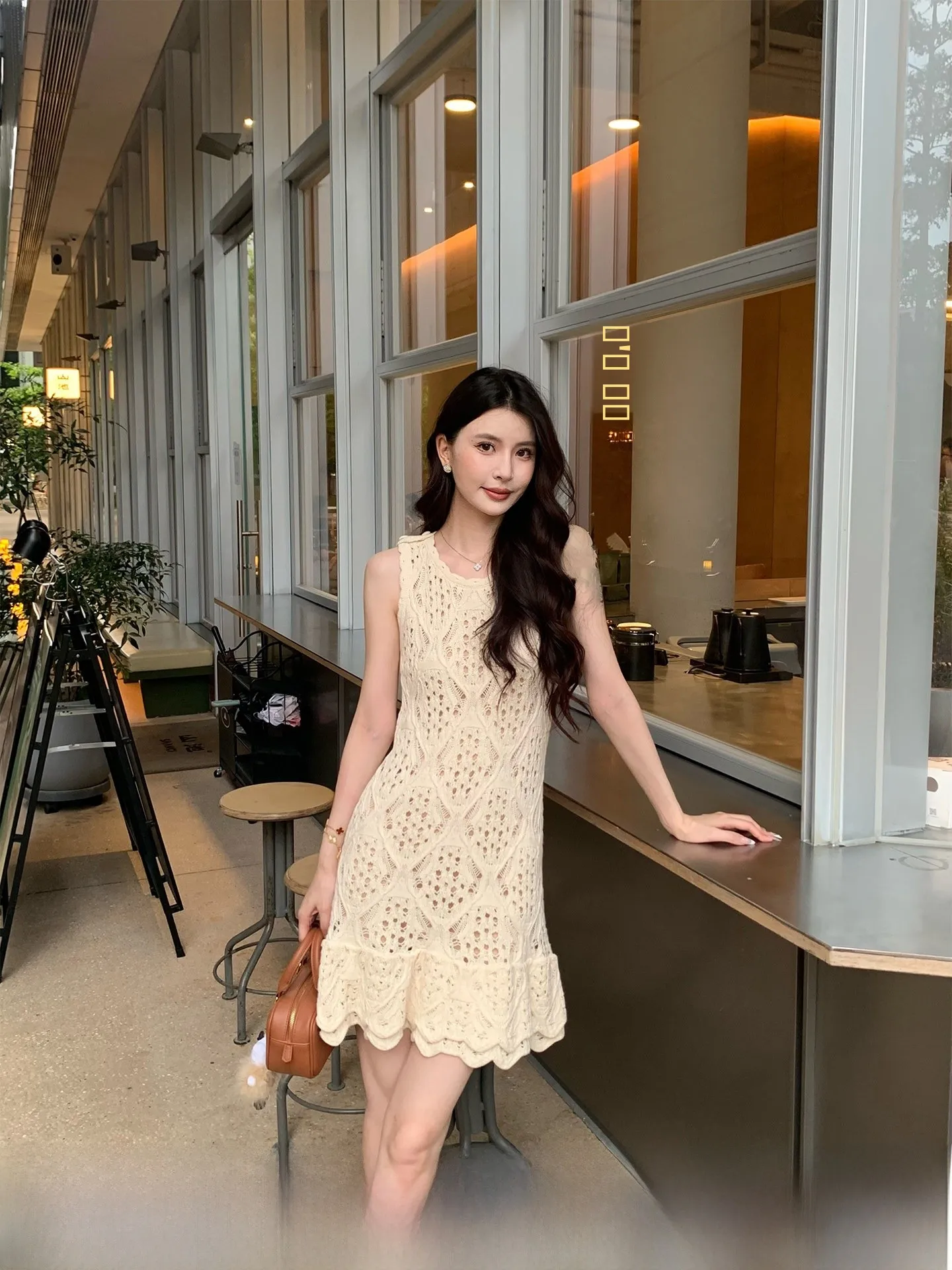 

Новое женское трикотажное платье Kun S Memory с вырезами, бежевое, повседневное, дышащее, из хлопка, А-силуэт