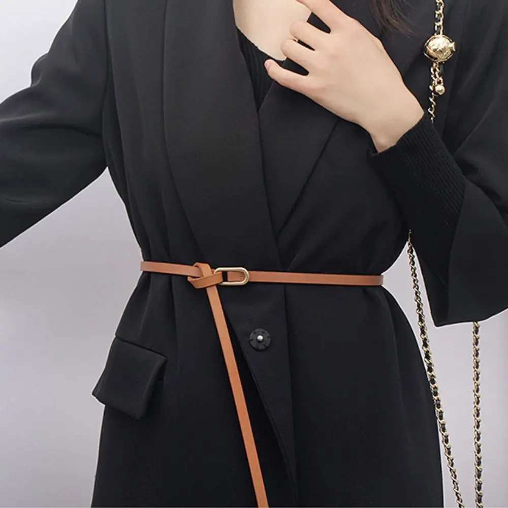 Fashion Elliptical Leather Belt Casual Luxury Design Thin Waist Strap Versatile Trouser Dress Belts