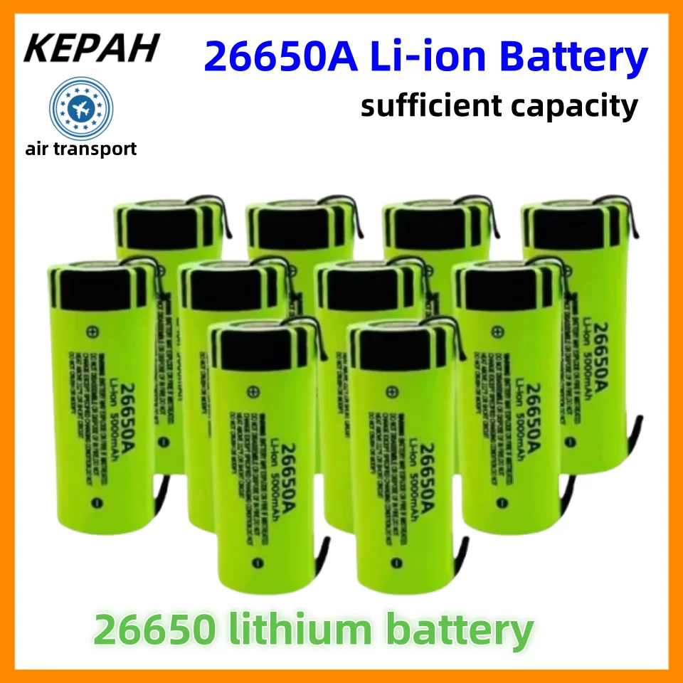 

KEPAH 26650 5000mAh Li-ion 3.7v Rechargeable Battery 20A Discharge 3.6V Power batteries +3.7v 26650 DIY Nickel Sheets