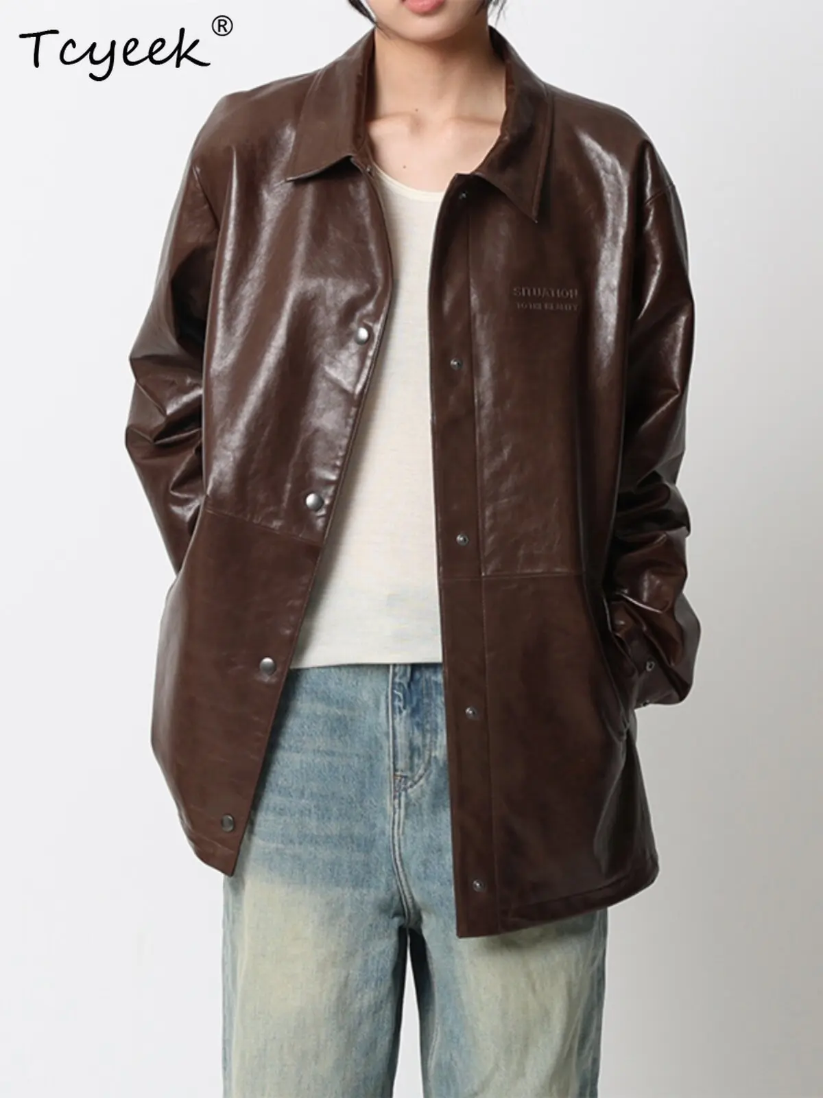 Tcyeek Real Leather Jacket Women Spring Autumn Clothes Fashion Loose Fit Natural Sheepskin Coats Maillard Jackets Дубленка 2026