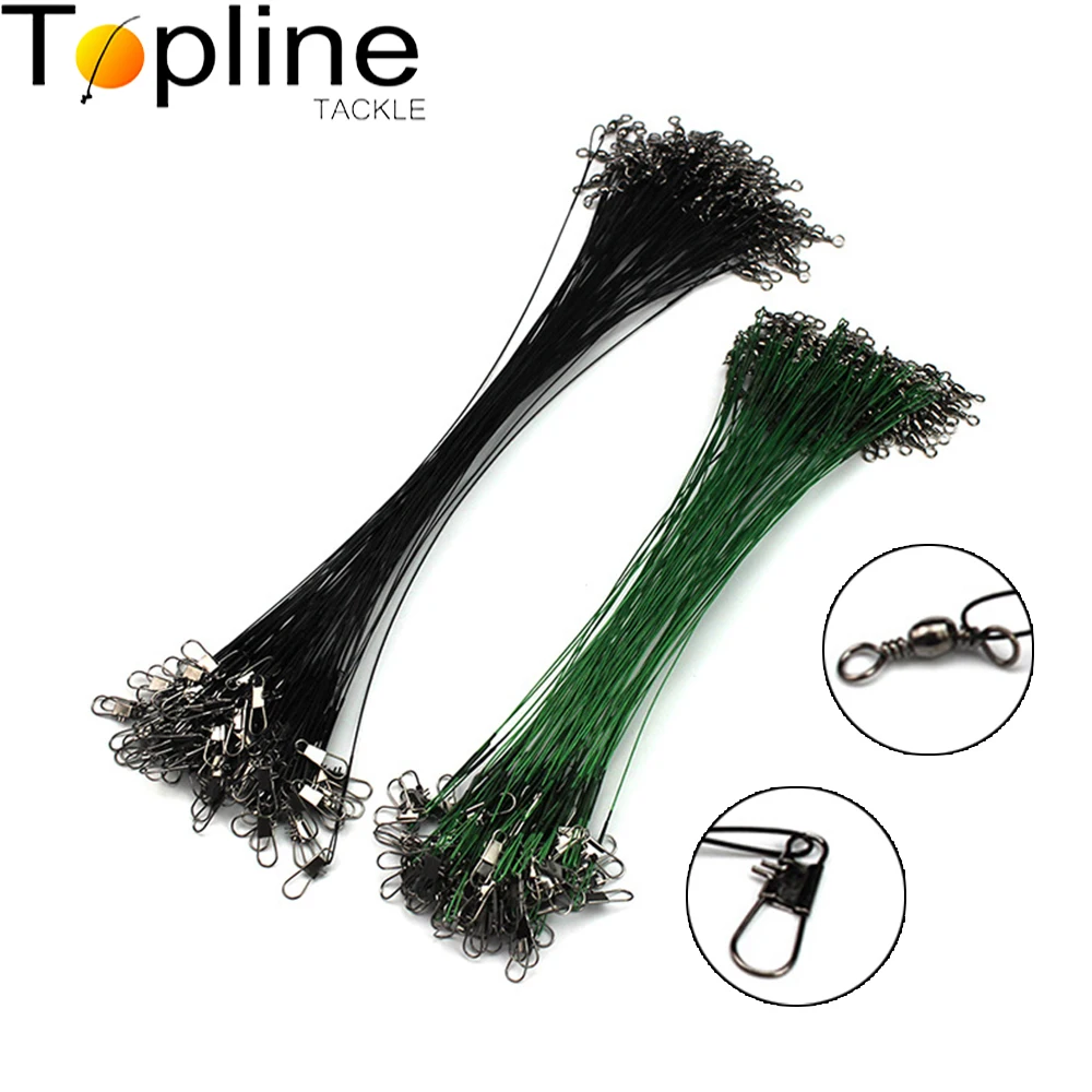 Topline Tackle 10/20/30 sztuk żyłka drut stalowy lider z obrotowym podwójnym zamkiem 15-30cm wędkarskiego ołowiu rdzeń smycz drutu