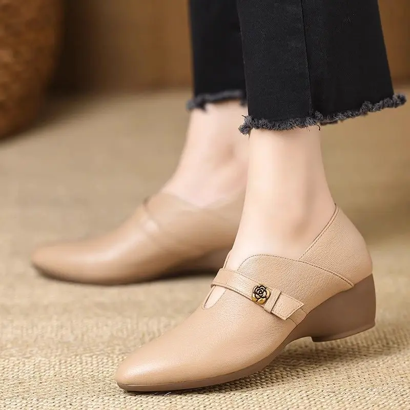 2026 Spring/Autumn New French Retro Pointed-Toe Pumps Design Soft Leather Comfortable Office Versatile Shoes