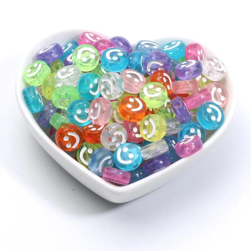 30 Stück 10 mm mehrfarbige Acrylperlen, lose Abstandshalter, lächelndes Gesicht, Perlen für Schmuckherstellung, DIY-Armband, Ohrringe, Zubehör
