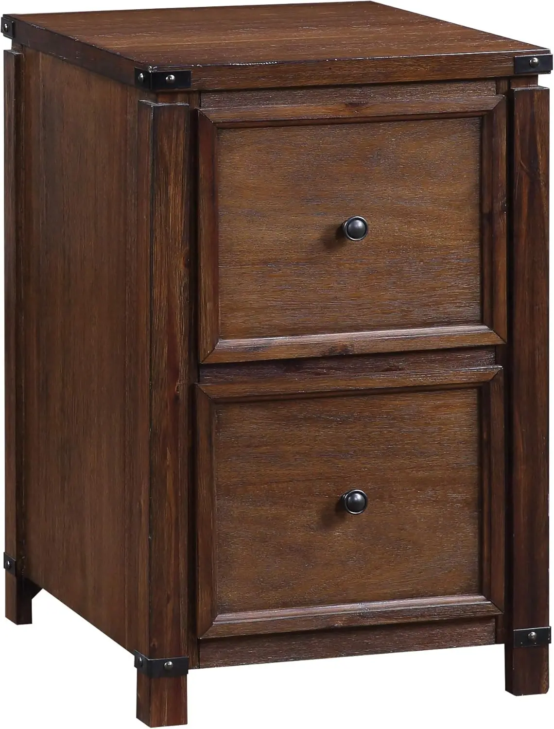 Furnishings Baton Rouge 2 Drawer File Cabinet with Rustic Design and Metal Accents, Brushed Walnut