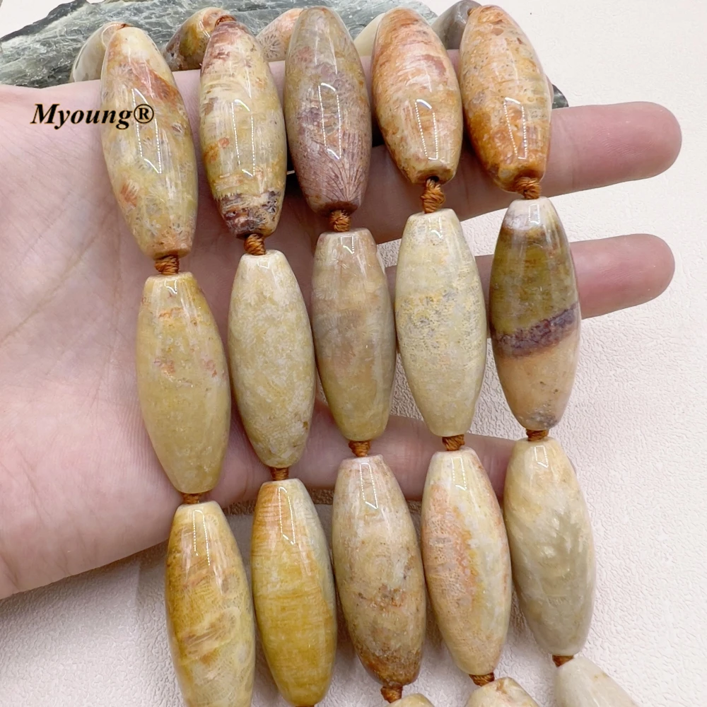 17x40MM 9PCS Large Natural Brown Coral Jaspers Chrysanthemum Stone Barrel Nugget Beads  MY230779