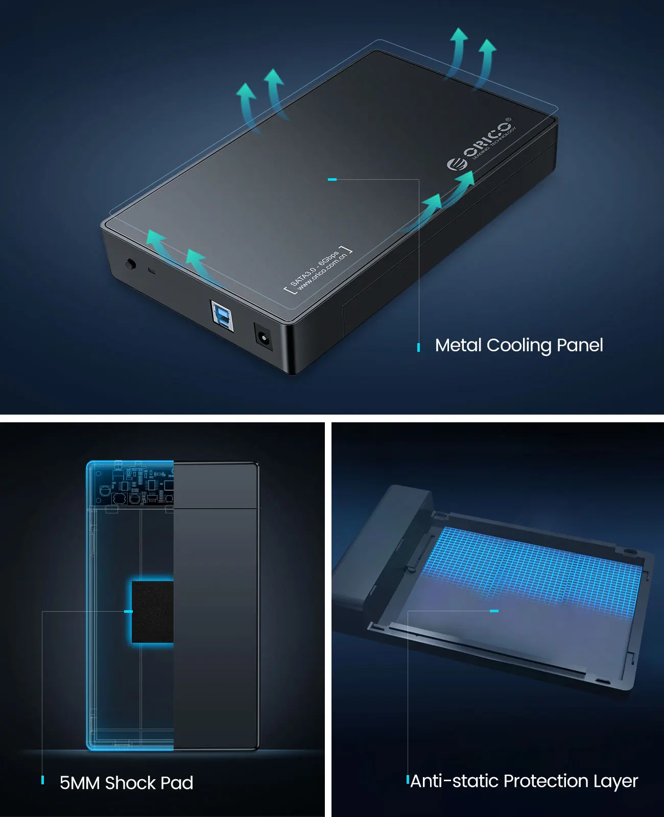ORICO 3,5 zoll Externe Festplatte Gehäuse SATA zu USB 3,0 HDD Fall mit 12V/2A Power Adapter unterstützung UASP Werkzeug freies – Detail 5