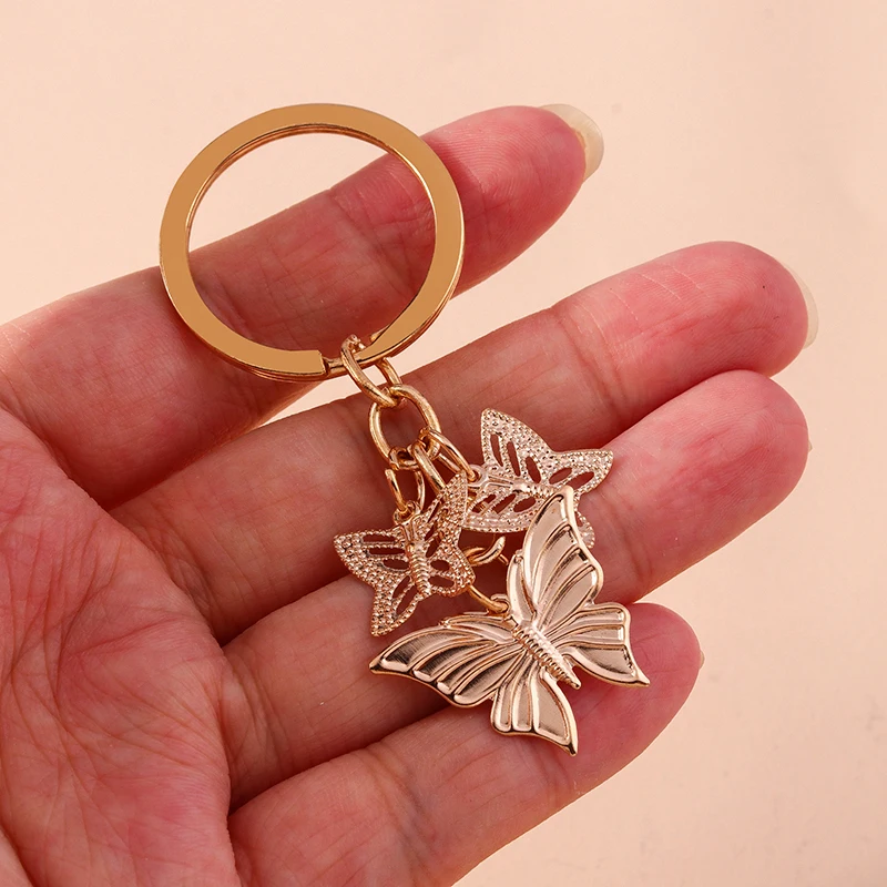 Cute Iron Sheet Keychain Metal Hollow Butterfly Tree Leaf Pendant Keyrings for Women Men Car Key Handbag Key Chains DIY Gifts