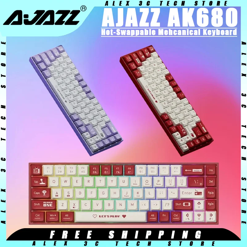 

AJAZZ AK680 Mechanical Keyboard Dual Mode ABS Keycap 68 Keys Hot Swap Ergonomics Customized Gaming Keyboard Pc Gamer Accessories