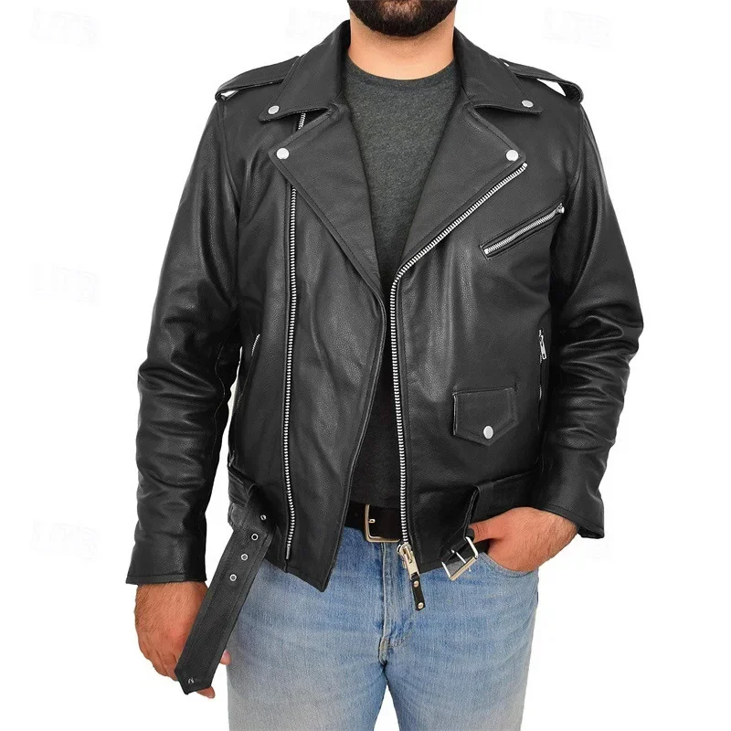 

Hot Sale Of The Season New Men's Biker Leather Jacket Red Outerwear Punk Style Spring Autumn European Size PU Leather Straigh...