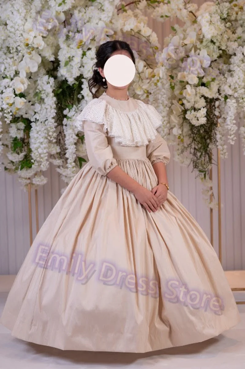 Pink Flower Girl Dress for Wedding Lace Satin 3/4 Sleeve Kids Teen Simple Birthday Party Stunning Custom Ball Gowns