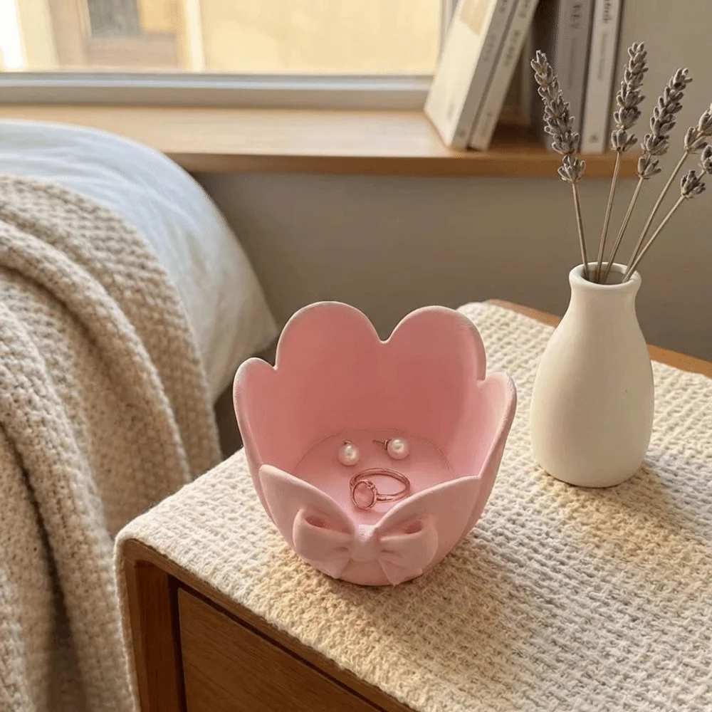 Gift Plastic Material Bowknot Storage Dish Pure White Decorative Jewelry Tray Simple Design Cute Style Key Storage Box Home Use