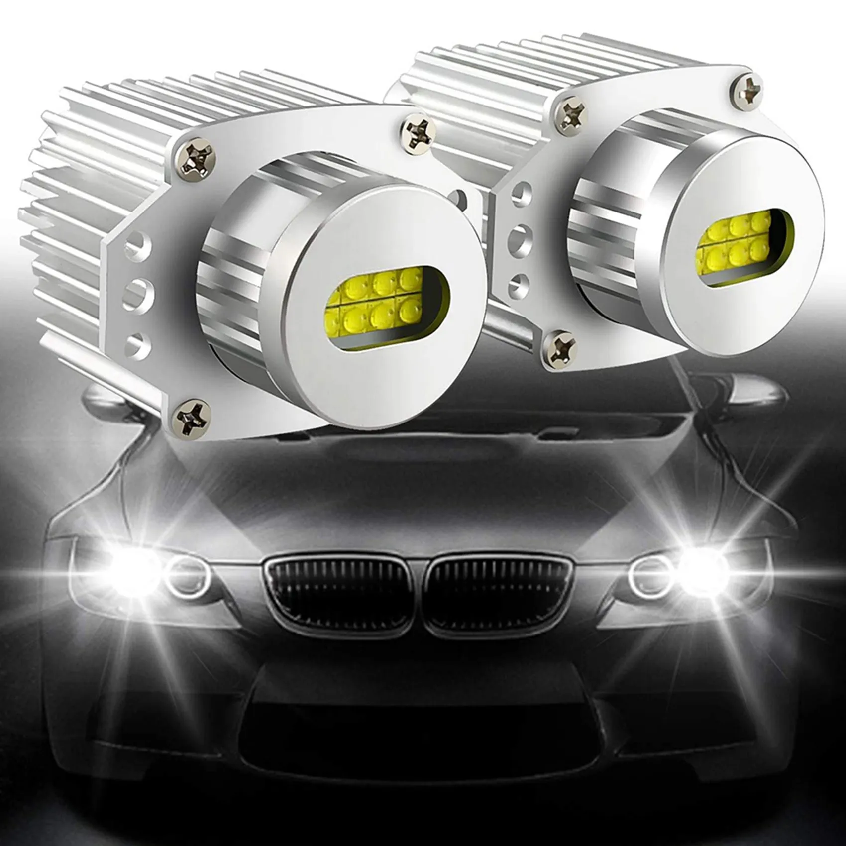 4Pcs Angel Eyes Canbus 80W LED Headlight Marker Light Bulbs Error Free For -BMW E90 E91 3 Series 2005-2008 Super White