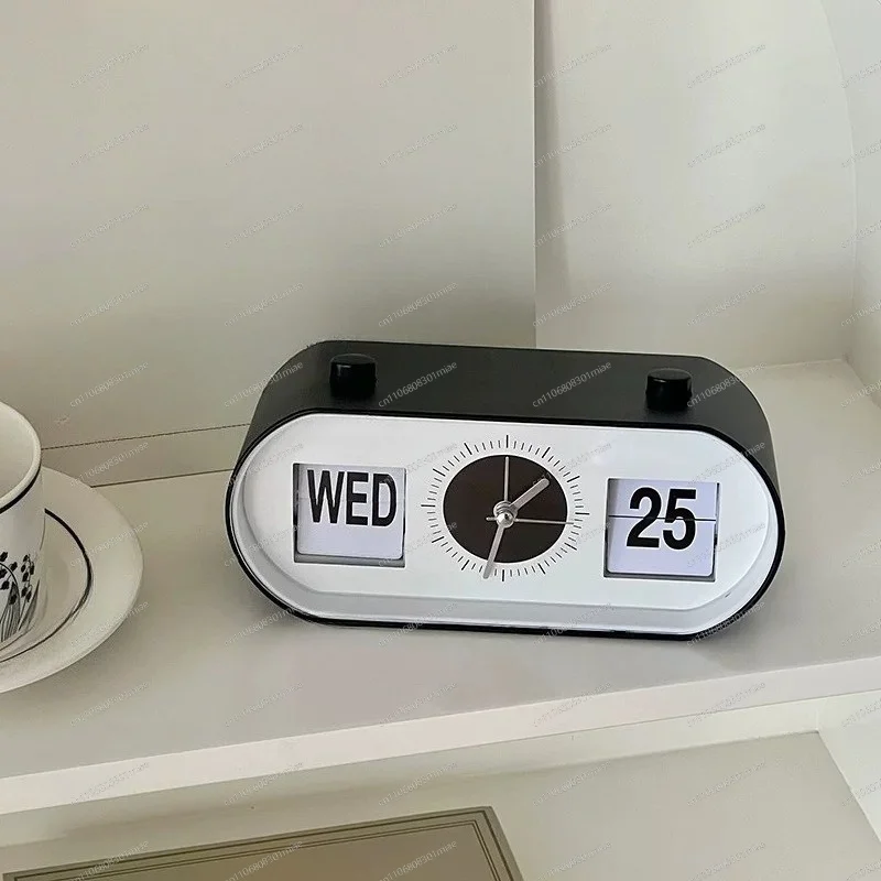Simple Desk Perpetual Calendar Clock Mute Timing Alarm Device Manual Page Turning Home Desktop Decoration
