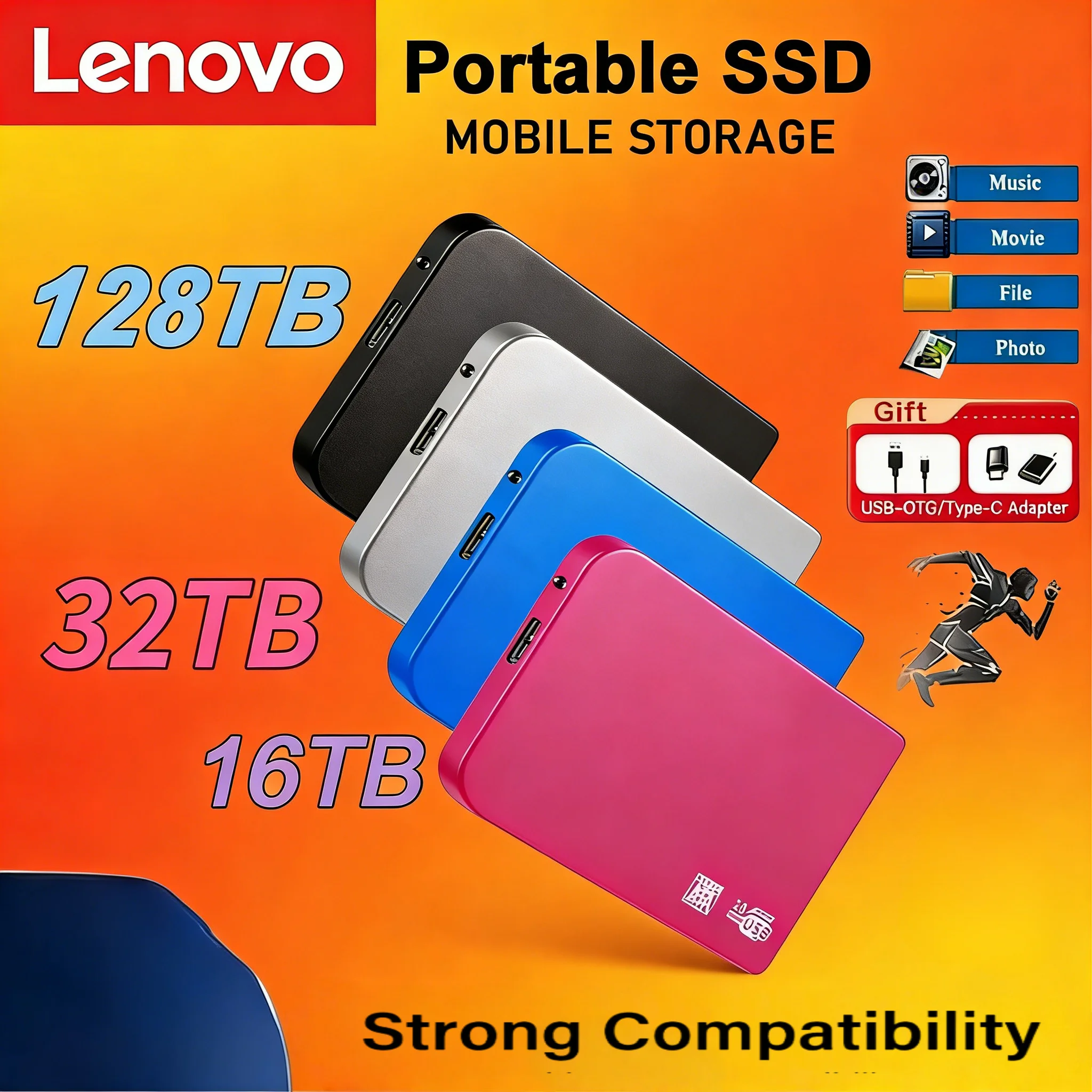 

Внешний корпус для SSD-накопителя Lenovo 128 ТБ, USB 3.0, высокоскоростной, с кабелем USB 3.0, ABS-пластик