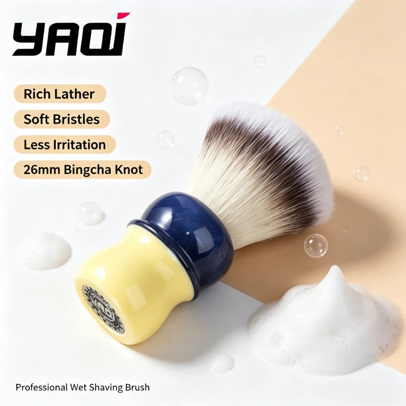 2026 YAQI 26MM Bingcha ( Iced tea) Hi-Res Knot Synthetic Hair Mens Wet Shaving Brush - Professional Men's Shaving tool
