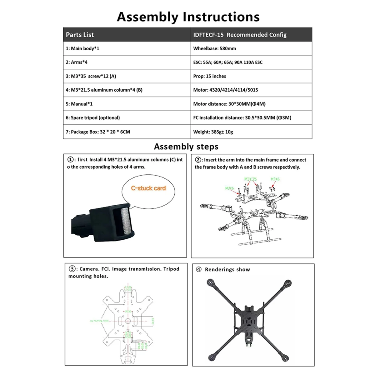 SMIEA 15inch FPV Racing Drone Frame Carbon Fiber Quadcopter FPV Freestyle Frame for Enhanced Flight Stability & Performance