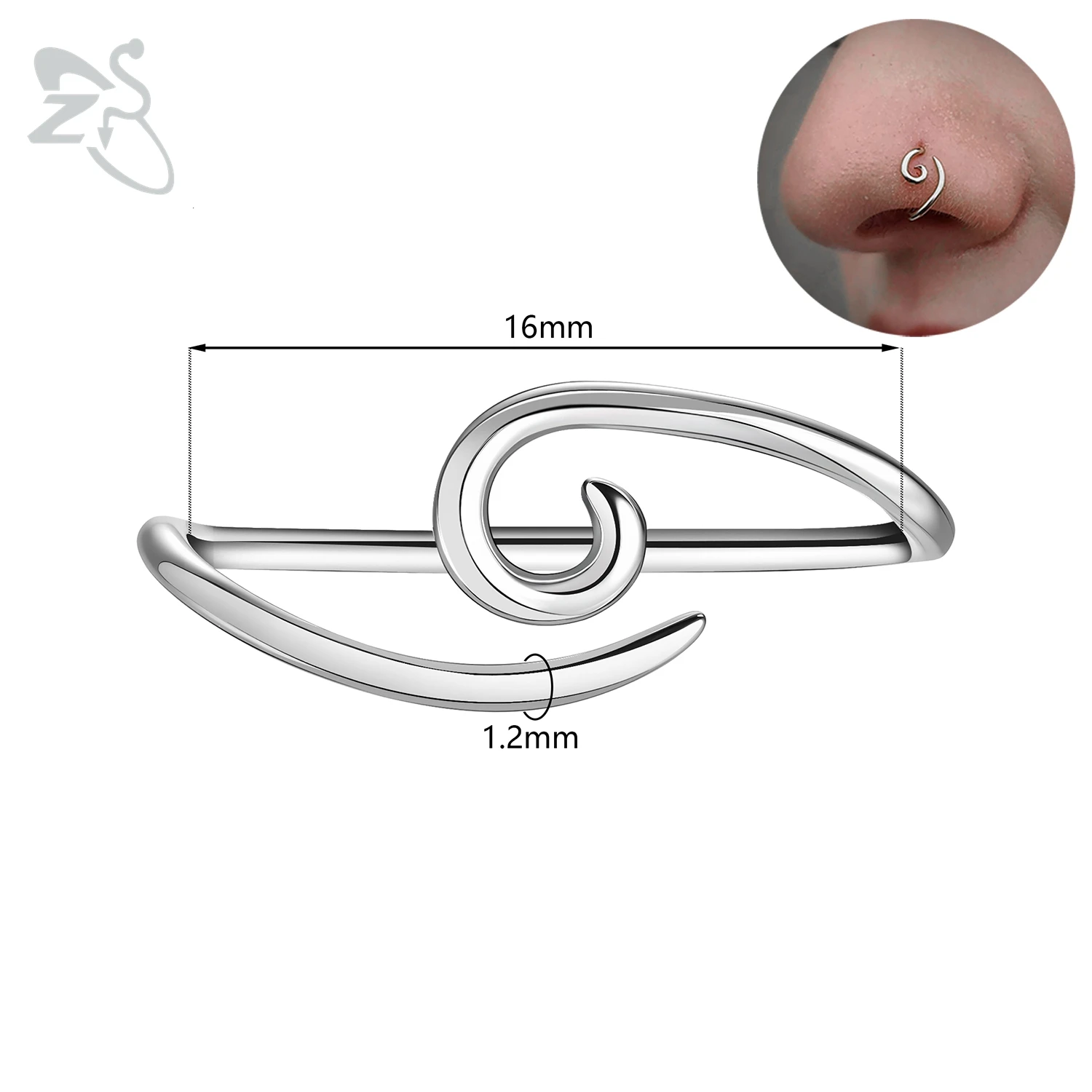ZS 1 STÜCK 16G 925 Sterling Silber Nasenstecker Damen Herren Hypoallergene Spirale Brücke Piercing Nasenloch Muschelpiercings 10/12/14/16 MM