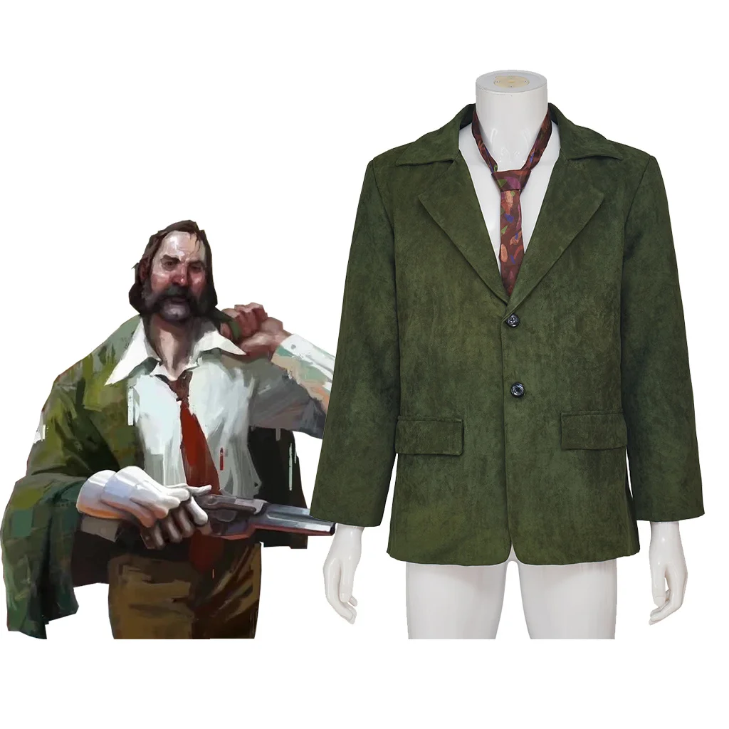 Game Disco Elysium Cosplay Harrier Du Bois Costume Green Jakcet With Tie Set Harrier Du Bois Green Uniform Halloween Suit