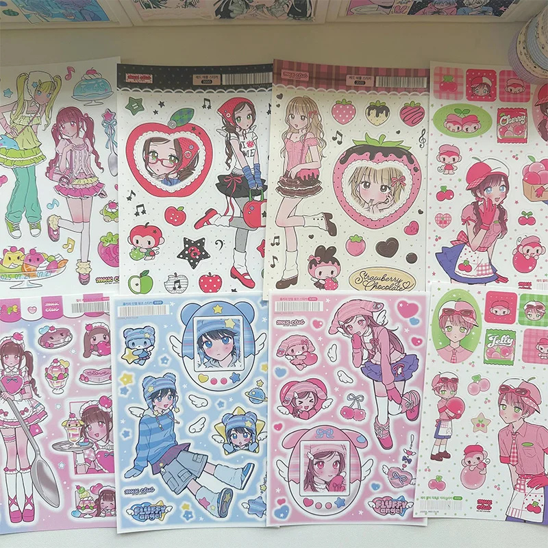 Korean Cute Girl Notebook Journal Stickers Cartoon Anime Scrapbook Phones Computers Cool Decorative Stickers Gifts Collection