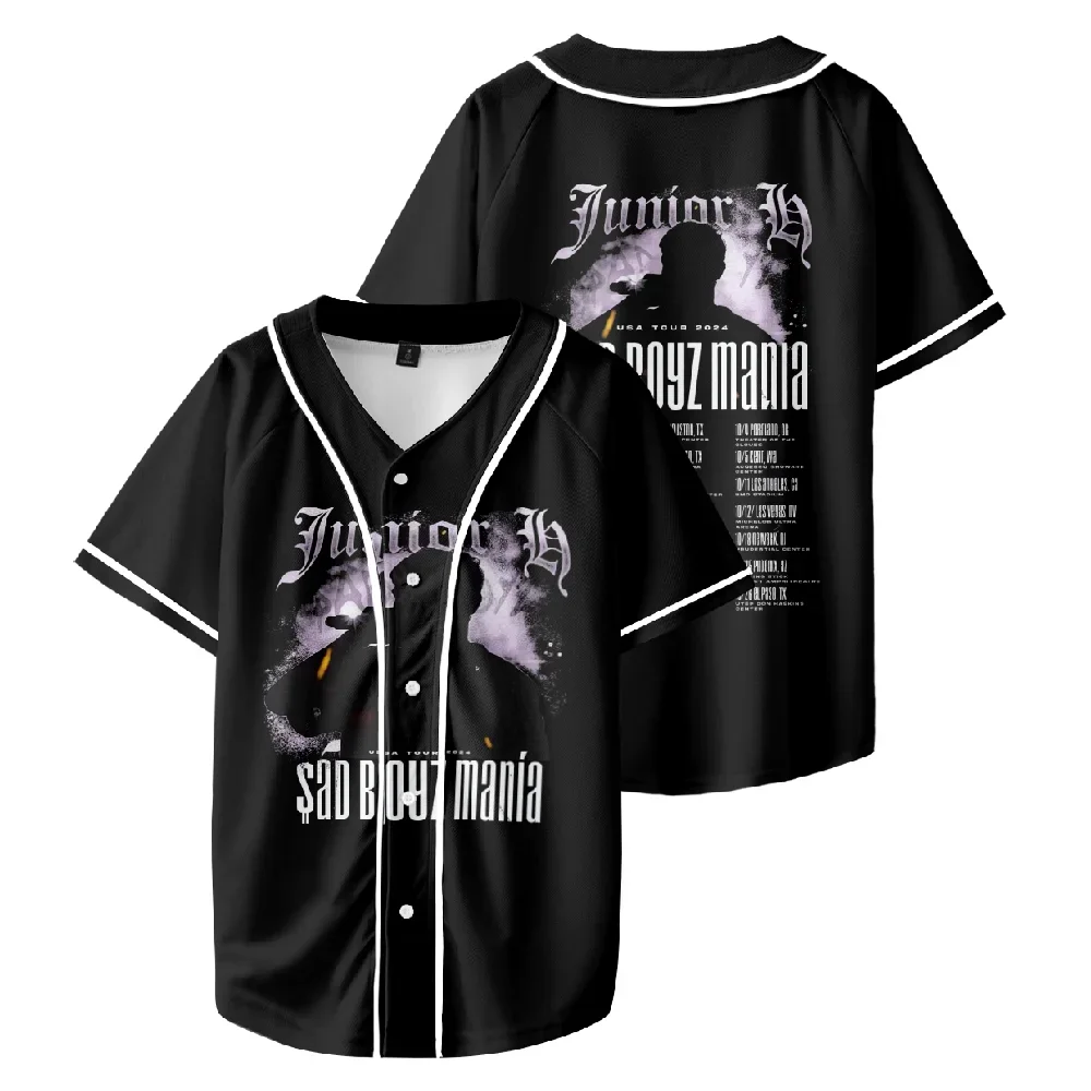 

Junior H Merch Sad Boyz Mania Tour Baseball Jersey Unisex Short Sleeve Tee Casual Streetwear Women Men Clothes