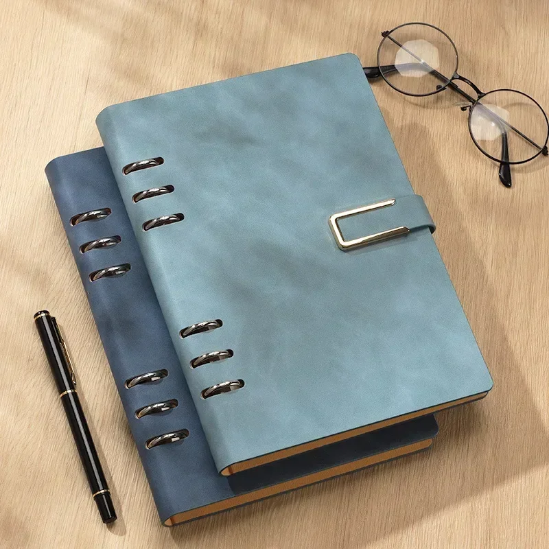 Notebook Business Writing Loose-leaf Color Diary Notepad Meeting Student Office Simple Leather-covered Advanced Solid