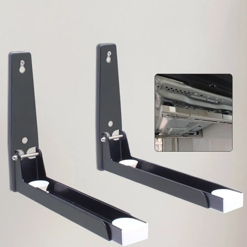 Adjustable Microwave Oven Shelf Wall Bracket Foldable Stainless Steel Storage Rack Kitchen Space Saver Heavy Duty Support