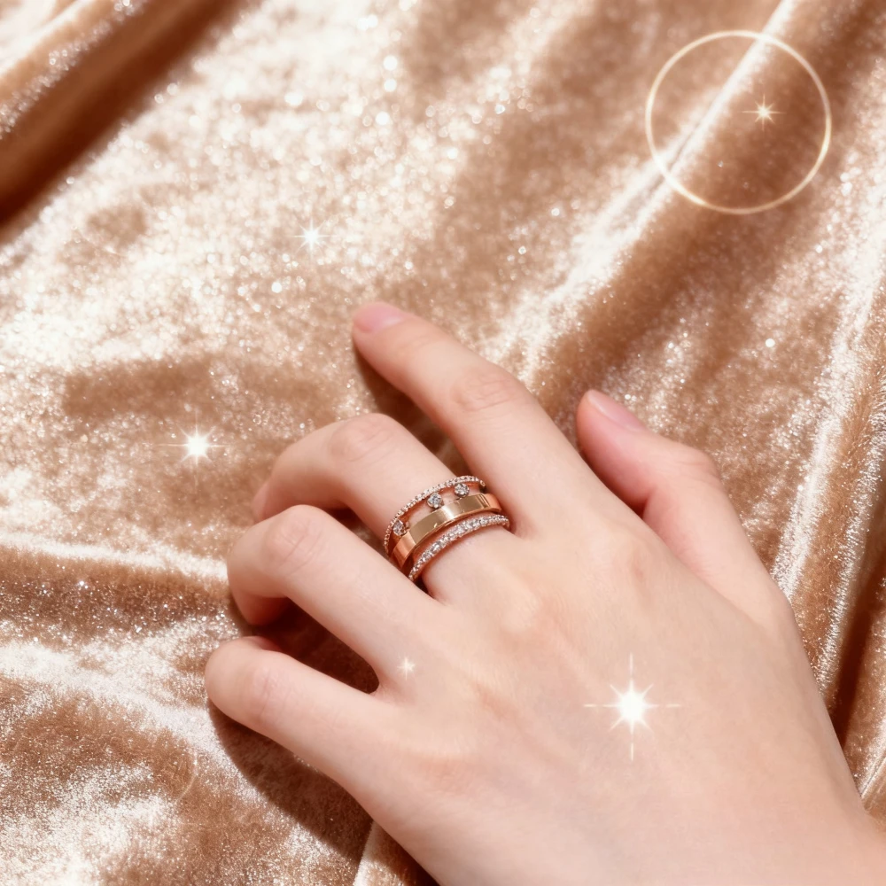

2025 trendy accessories MOVE ROMANE Large Layered Three Layer Hollow Removable Diamond Shining Trendy Women's Ring