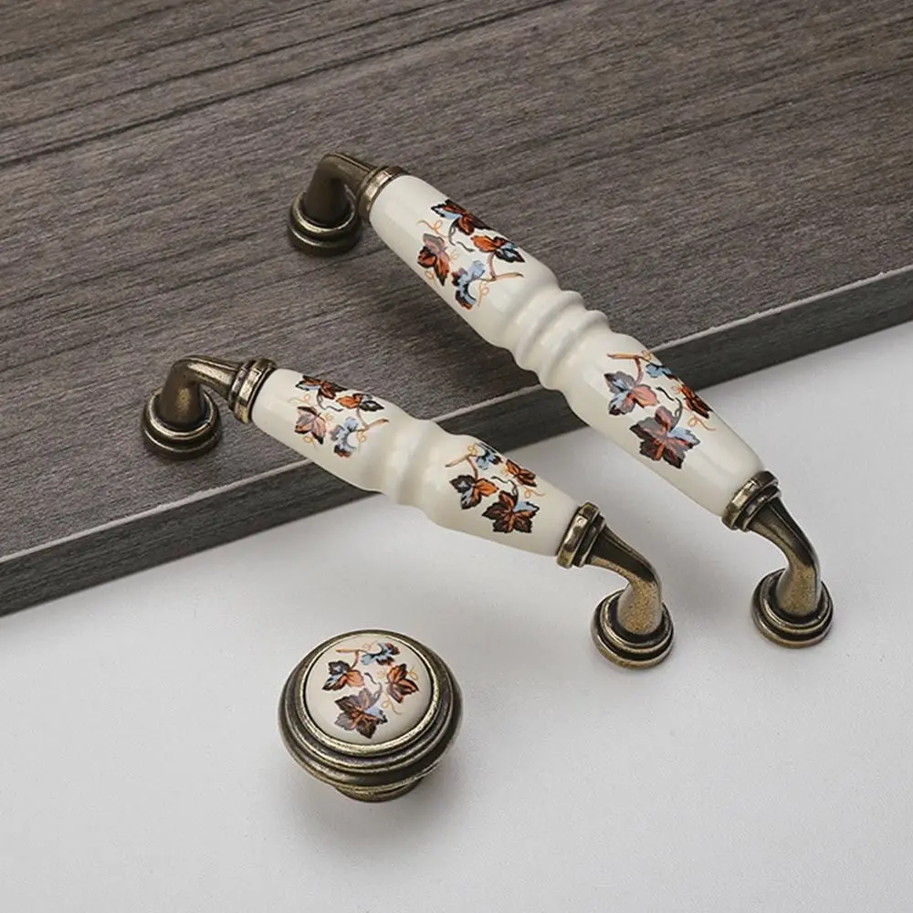 

Керамические ручки шкафа из цинкового сплава, античная бронза, ручки ящиков, зеленые/красные листья, винтажная дверная ручка шкафа, дверца шкафа
