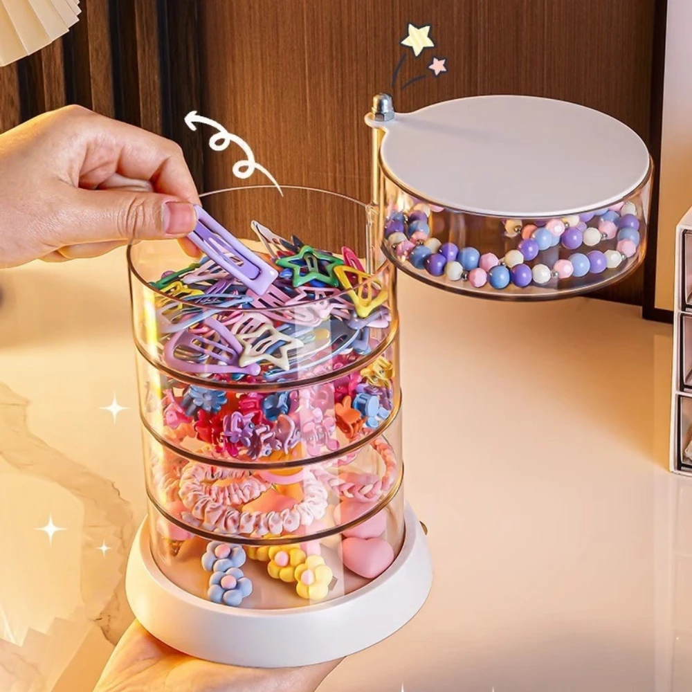 360 Rotating Jewelry Organizer Box Multi-layer Clear Dust-proof Hair Accessories Storage Case Earring Necklace Display Stand