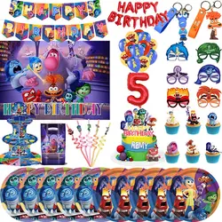 New Disney Inside Out 2 Birthday Decoration Party Disposable Tableware Cup Plate Joy Sadness Keychain Balloon Supplies Kids Gift