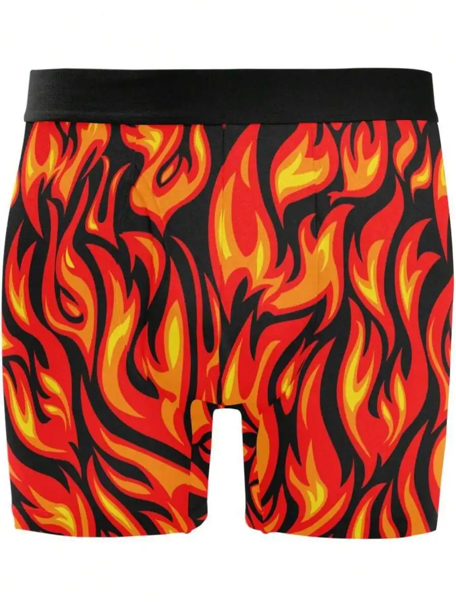 

Mens Flame Print Boxer Shorts Soft 100% Polyester Stretch Briefs With Fly