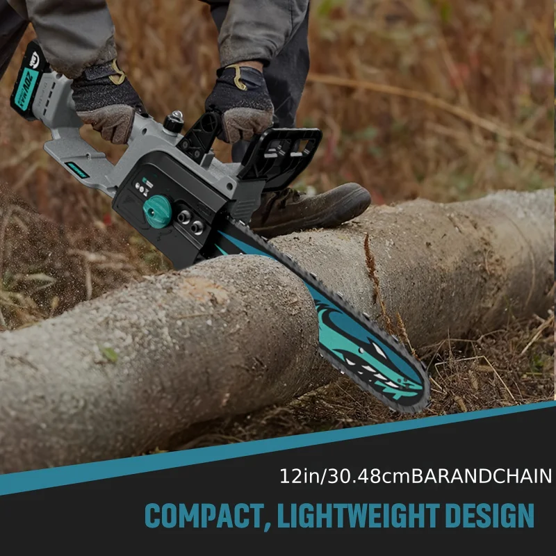 Powerful 12 Inch Shark Cordless Chainsaw: 20V Brushless Motor, 2 x 4.0AH Lithium-ion Batteries, Wood Cutting and Tree Trimming