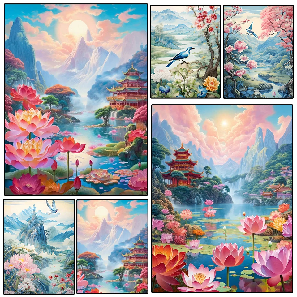 

5D DIY Diamond Painting Novelty 2024 Flower and Bird Landscape Landscape Landscape Embroidery House Japanese Home Decoration