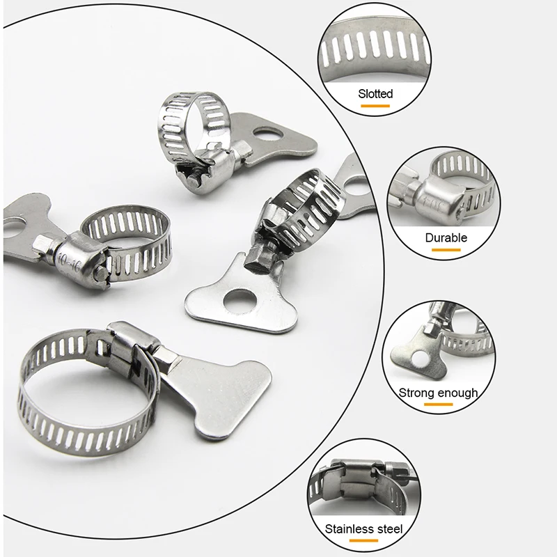 304 Edelstahl-Schlauchschellen-Werkzeugzubehör, verstellbare Wasserrohrbefestigung, amerikanische Schnalle mit Griff, 10 Stück/Set Schlauchschellen – Detail 7
