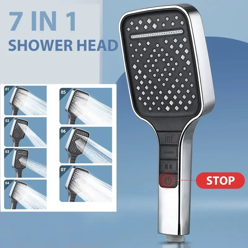 7-speed Booster Handheld High-quality Shower Head Shower Household Large Panel Filter Shower Head Bathroom Accessories