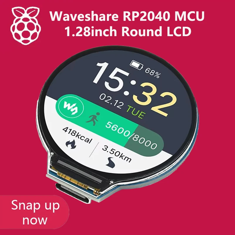 placa waveshare mcu com lcd redondo acelerometro e sensor de giroscopio adaptavel 264kb de sram 10 m 100 m rp2040 128 01