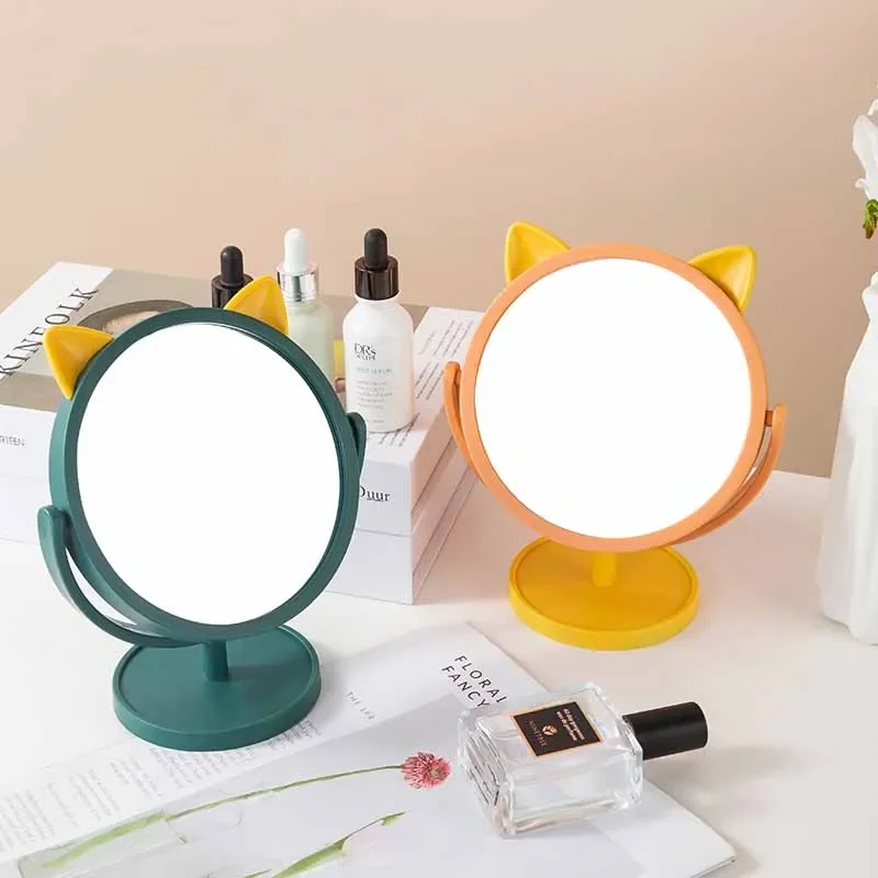 Round Makeup Mirror Baby Portable Compact Vanity Mirror Round Bedroom Creative Espejo Maquillaje Luz Room Decoration Aesthetic