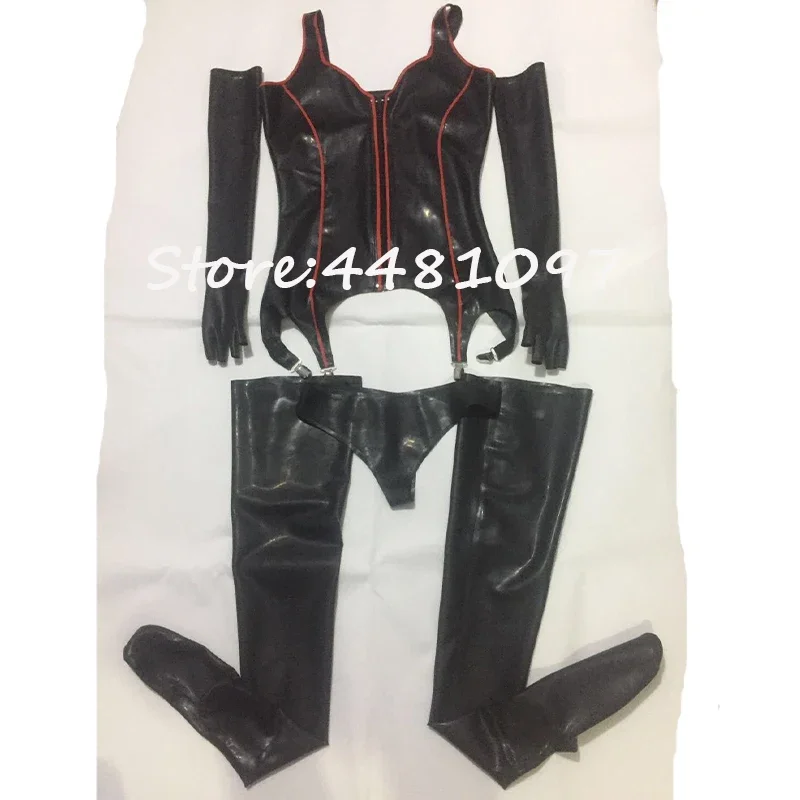 

Sexy Latex Rubber Clothes Sets Erotic Lingerie Gloves Leggings Sets Sexy Latex Catsuit Leotard Clothing Custom Made